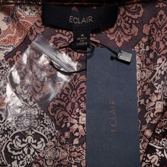 Eclair Satin Western Paisley Print Puff Sleeve Tie Front Blouse Plum Size S - Picture 7 of 10